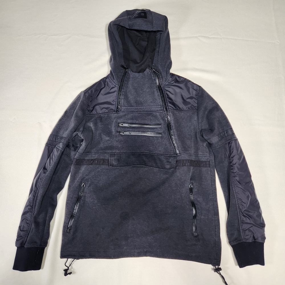 Black Keys Men's 1/4 Zip Black Hooded Jacket Size M (Please Note Flaws)